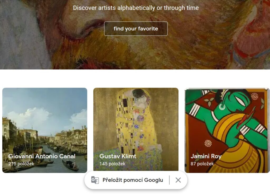 Jestliže si chcete prohlédnout díla svého oblíbeného umělce, určitě v menu klikněte na část Umělci. 