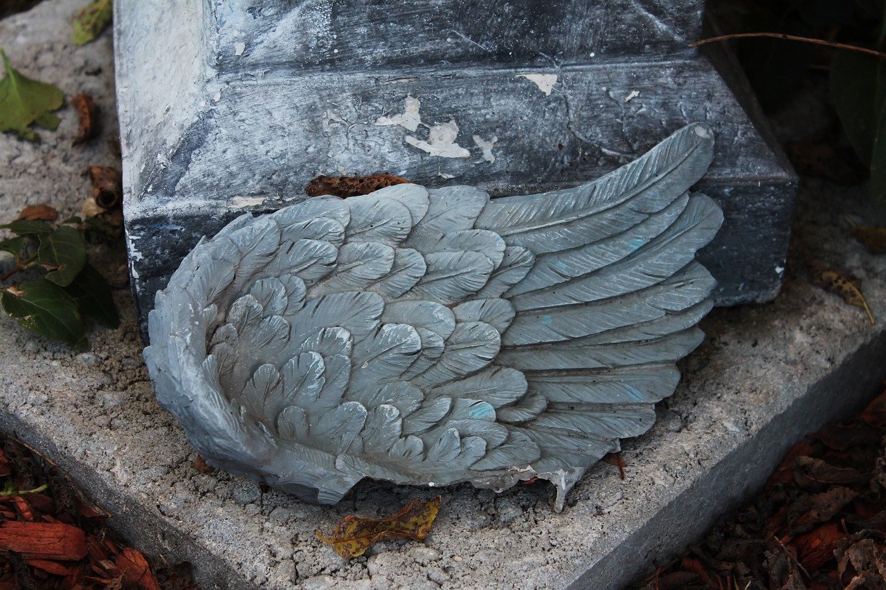 Ulomené křídlo kameného anděla