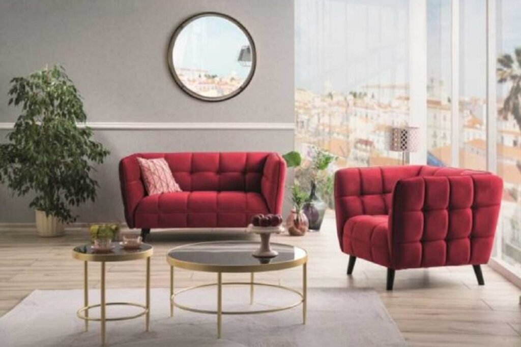 Obývací pokoj v červené.